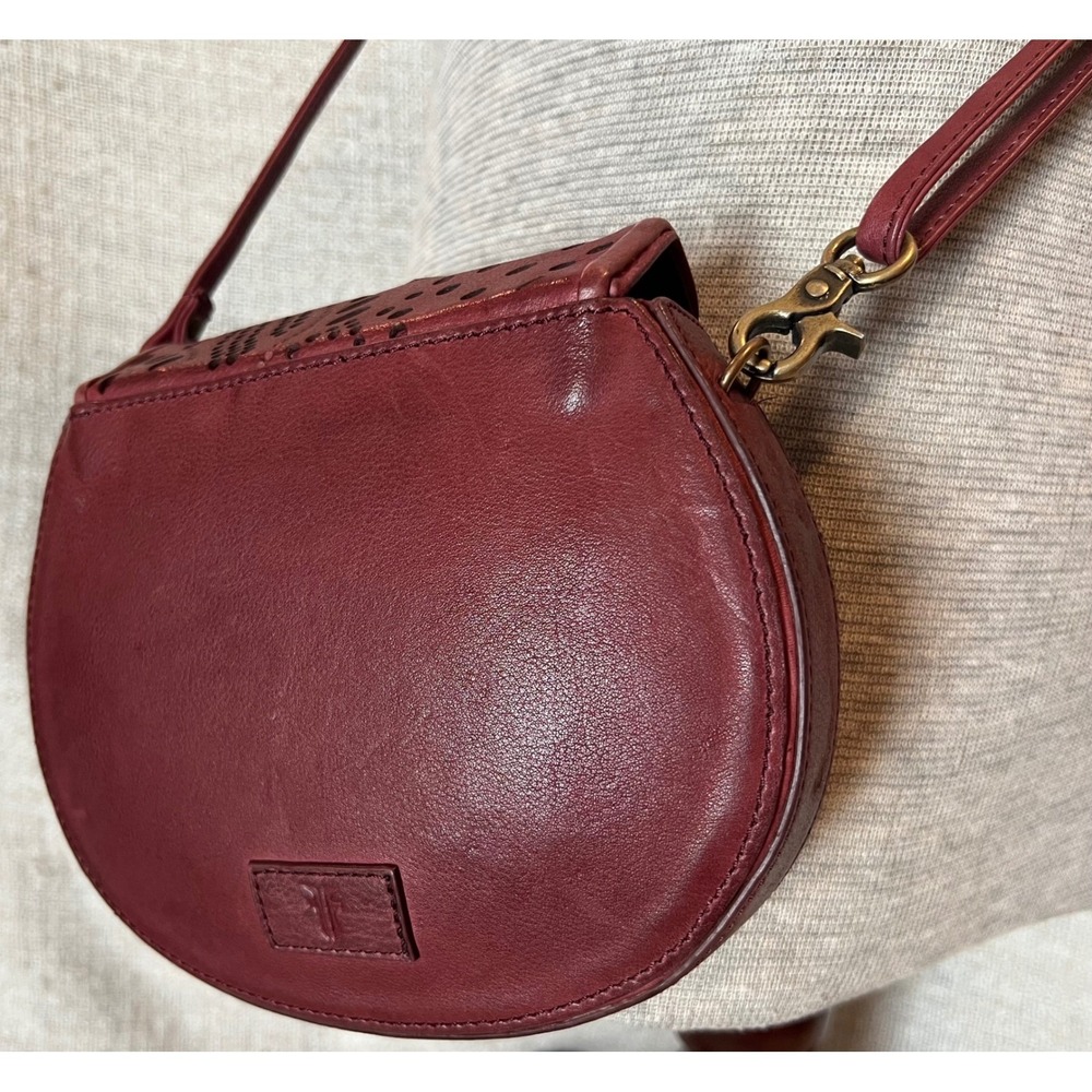 Frye Vivian Leather Crossbody Bag Brick Red Burgundy Whipstitch Boho Western - Picture 4 of 10